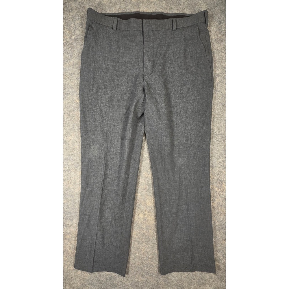 George Mens Dress Pants 36x30 Charcoal Gray Flat Front Straight Leg
